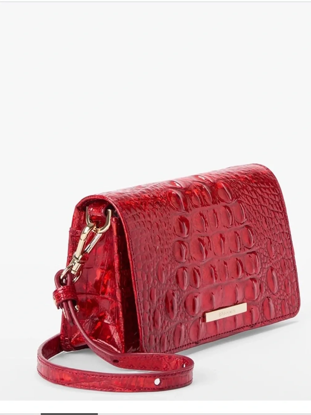 Brahmin Red Patent Croc-Embossed Crossbody Bag. MINUETTE - Picture 2 of 9